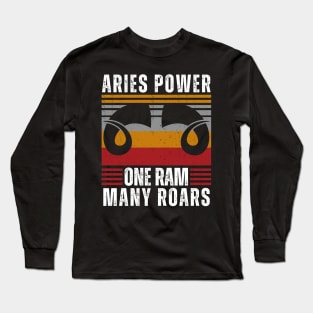 Funny Aries Zodiac Sign - Aries Power, One Ram, Many Roars - White Long Sleeve T-Shirt